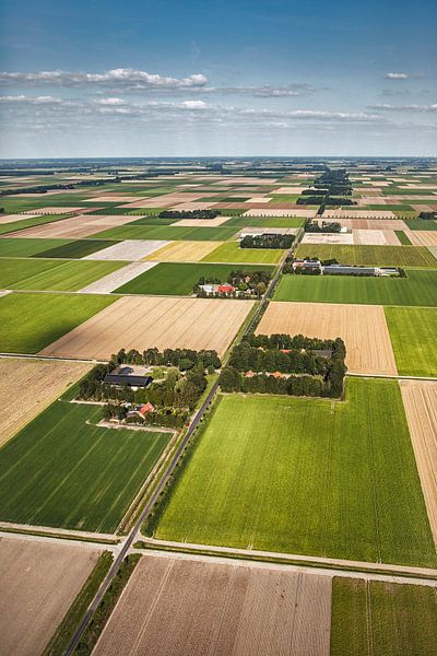 Luchtfoto van boerderijen in de Noordoostpolder van Frans Lemmens