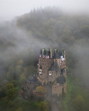 Eltz castle in the mist in Germany