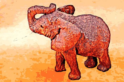 een handgesneden houten olifant mixed media