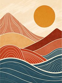 Mid-Century Moderne Woestijn Zonsondergang van Artistic