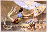 Poster van een Circus met acrobaten aan een trapeze, 1890 van Atelier Liesjes thumbnail