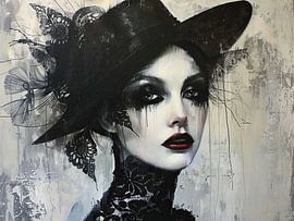 Elegant Woman by Abstract Painting