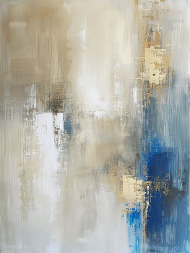 Modern en abstract in taupe, blauw en goud