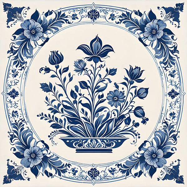 Delfter Blau Blumen von FoXo Art