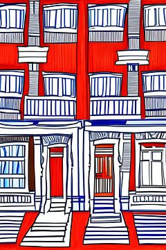 Huizen schets in rood van Lily van Riemsdijk - Art Prints with Color