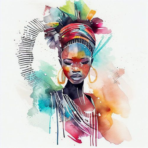 Schilderij Schilderij van een Afrikaanse vrouw Illustratie