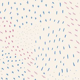 Lines, dots and crosses in pastel and neon in pink and blue by Dina Dankers