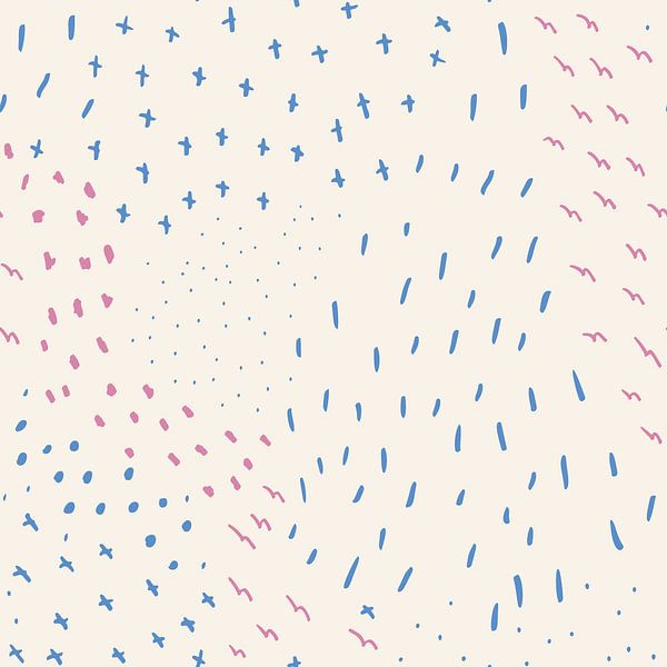 Linien, Punkte und Kreuze in Pastell und Neon in Rosa und Blau von Dina Dankers