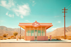 Verlaten Ijssalon in California - Betoverende foto in de stijl van Wes Anderson