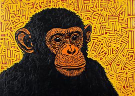 Schimpsal with warm colours | Animal with striking eyes and yellow pattern by ARTEO Paintings