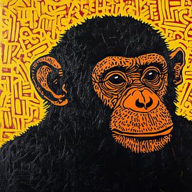 Schimpsal mit warmen Farben | Tier mit auffälligen Augen und gelbem Muster von ARTEO Gemälde