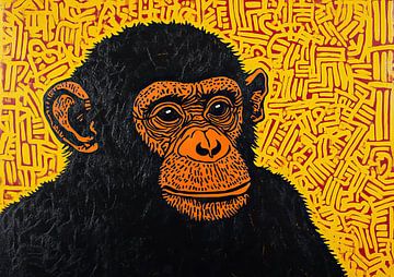 Schimpsal met warme kleuren | Dier met opvallende ogen en geel patroon van ARTEO Schilderijen