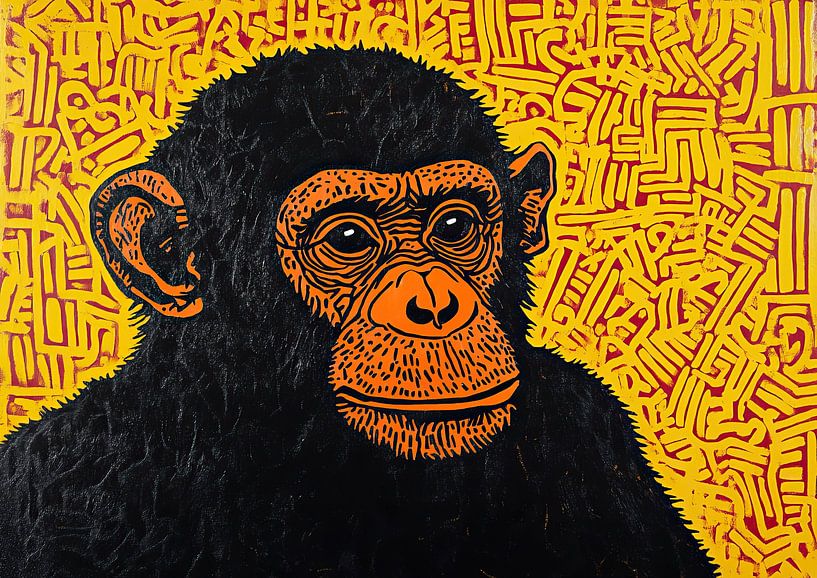 Schimpsal with warm colours | Animal with striking eyes and yellow pattern by ARTEO Paintings