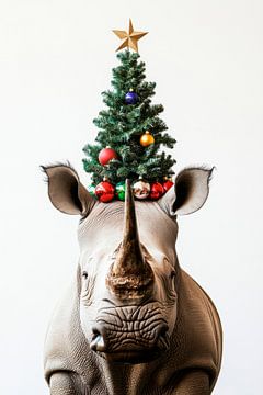 Neushoorn Kerstmis van Poster Art Shop