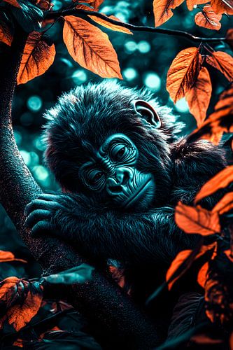 Schattige jonge gorilla in kunst