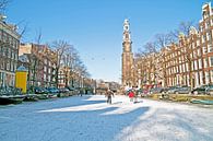 Winter in Amsterdam op de Prinsengracht met de westerkerk van Eye on You thumbnail