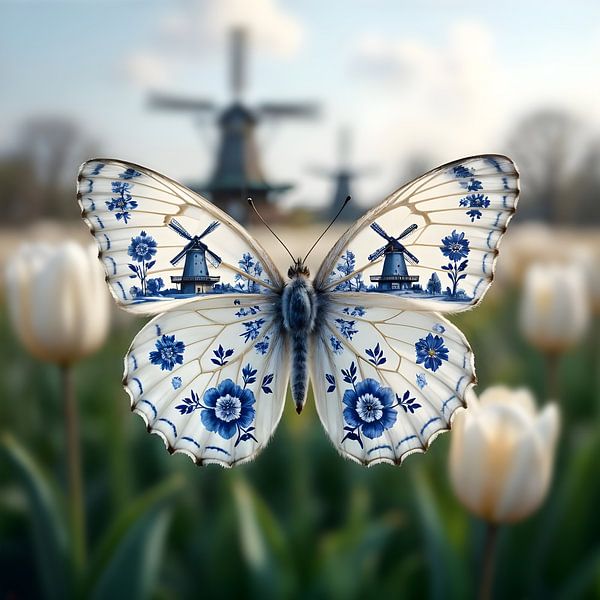 Delft Blue Butterfly in Dutch Landscape by Studio Ypie