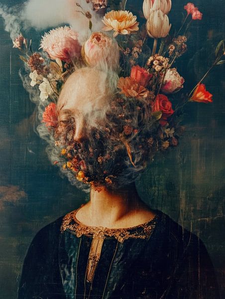 Clair-Obscur Frau mit Blumen von Franka Poulain