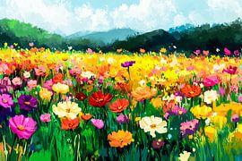 Colourful flower field with nature by Art & Soul Creations