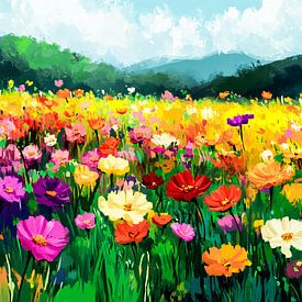 Kleurrijk bloemenveld met natuur van Art & Soul Creations