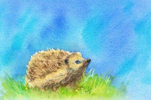 Igel im Frühling Aquarell