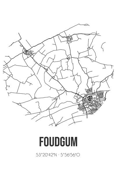 Foudgum (Fryslan) | Landkaart | Zwart-wit van Stad & Wand