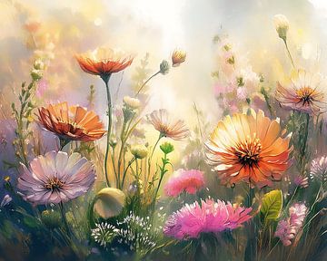 Dreamy Painting of a border with flowers by Studio Pieternel