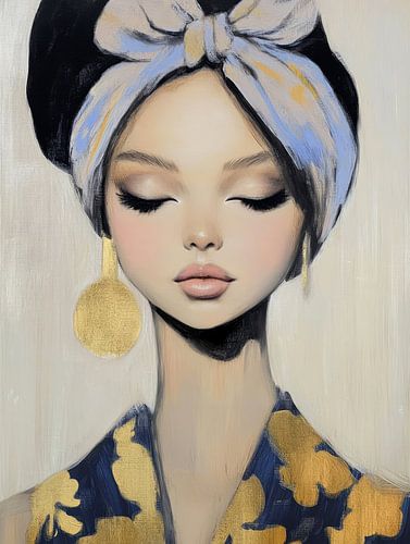 Portret met paarse en gouden accenten