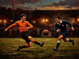 Peinture représentant le match de football Pays-Bas - France »