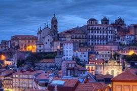 Old town at dusk, Porto, District of Porto, Portugal, Europe