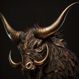 Scottish highlander with golden horns by Digitale Schilderijen