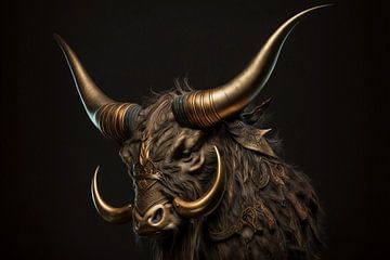 Schotse hooglander met gouden horns van Digitale Schilderijen