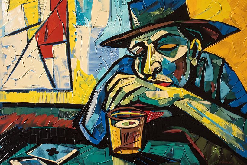 Man in café met kaart en glas van Imperial Art House