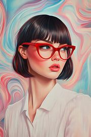 Moderne Porträt mit roten Brillenrahmen von Poster Art Shop
