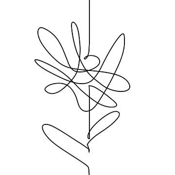 Modern artwork. Drawing in one continuous line. Black line on white background of a daisy by Emiel de Lange