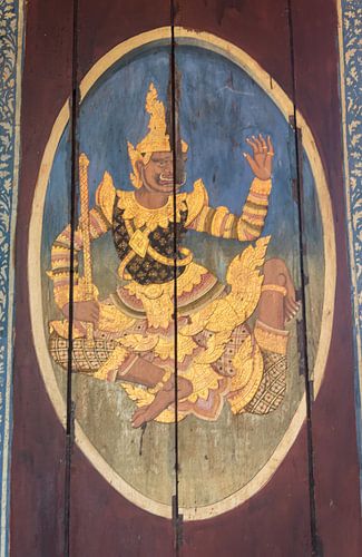 Houten paneel met Deva, Cambodja
