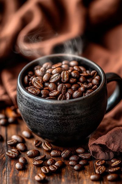 Tasse à café avec grains en détail - Rustique par Poster Art Shop