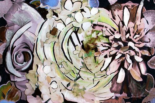 Mixed media with flowers.