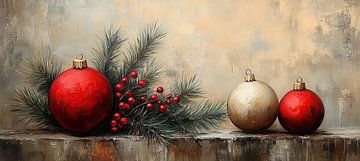 Kerstballen | Rode en Gouden Kerstmagie van Kunst Kriebels