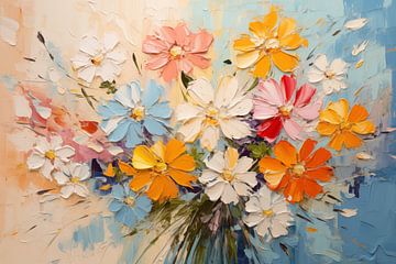 Ölgemälde von Blumen. Abstrakter Kunst Hintergrund. Farbenfrohe Blumen. von Animaflora PicsStock
