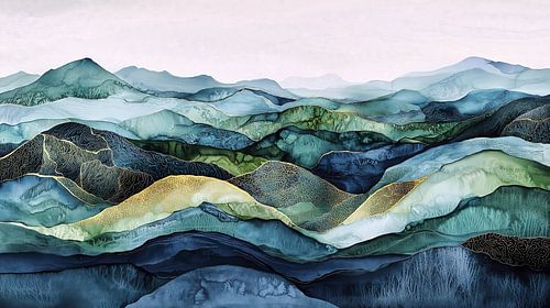 Abstract landschap in blauw en goud