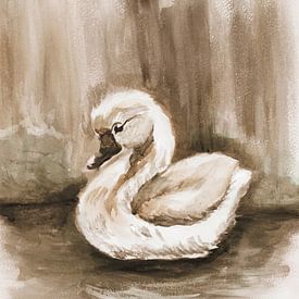 Kleine zwaan in het water van Krista Kitsz Art