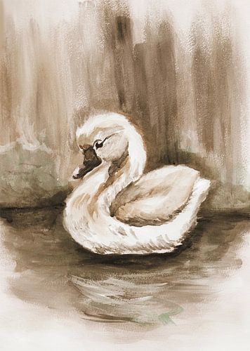 Kleine zwaan in het water van Krista Kitsz Art