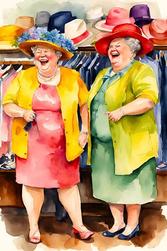 gezellige dames passen hoeden