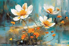 Flüsternde Blumen tanzen | Acrylmalerei | Buschwindröschen von Blickfänger Gemälde