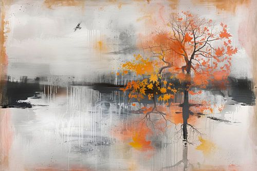 Abstract,  landschap, oranje en grijstinten, herfst