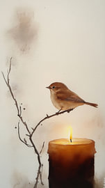A little songbird by a warm candle by Eva Lee