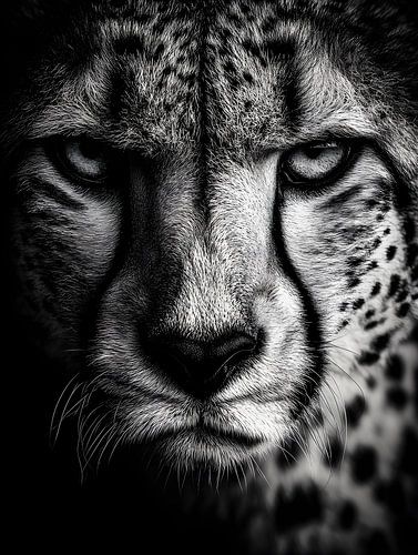 Cheetah - gefocuste blik en gespannen elegantie in zwart-wit