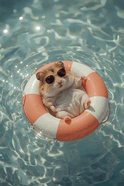 Hamster en gilet de sauvetage dans l'eau par Dante S