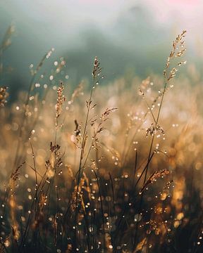 Gouden dauw in de ochtend van fernlichtsicht